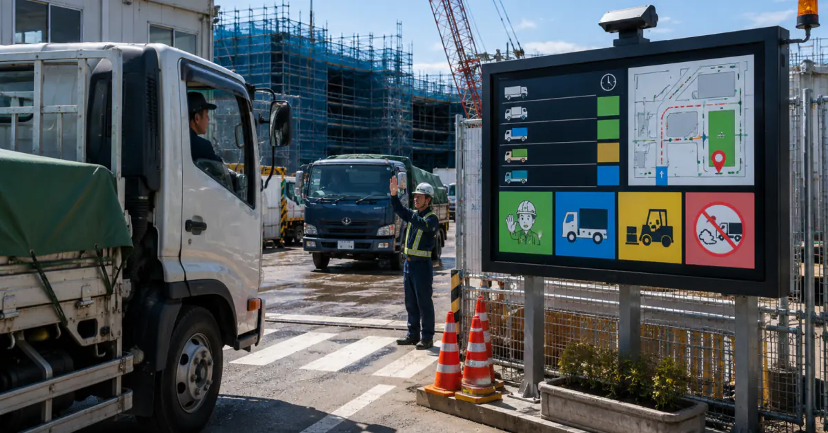 物流問題に克つ！建設現場の搬入渋滞をなくす屋外ディスプレイ活用法