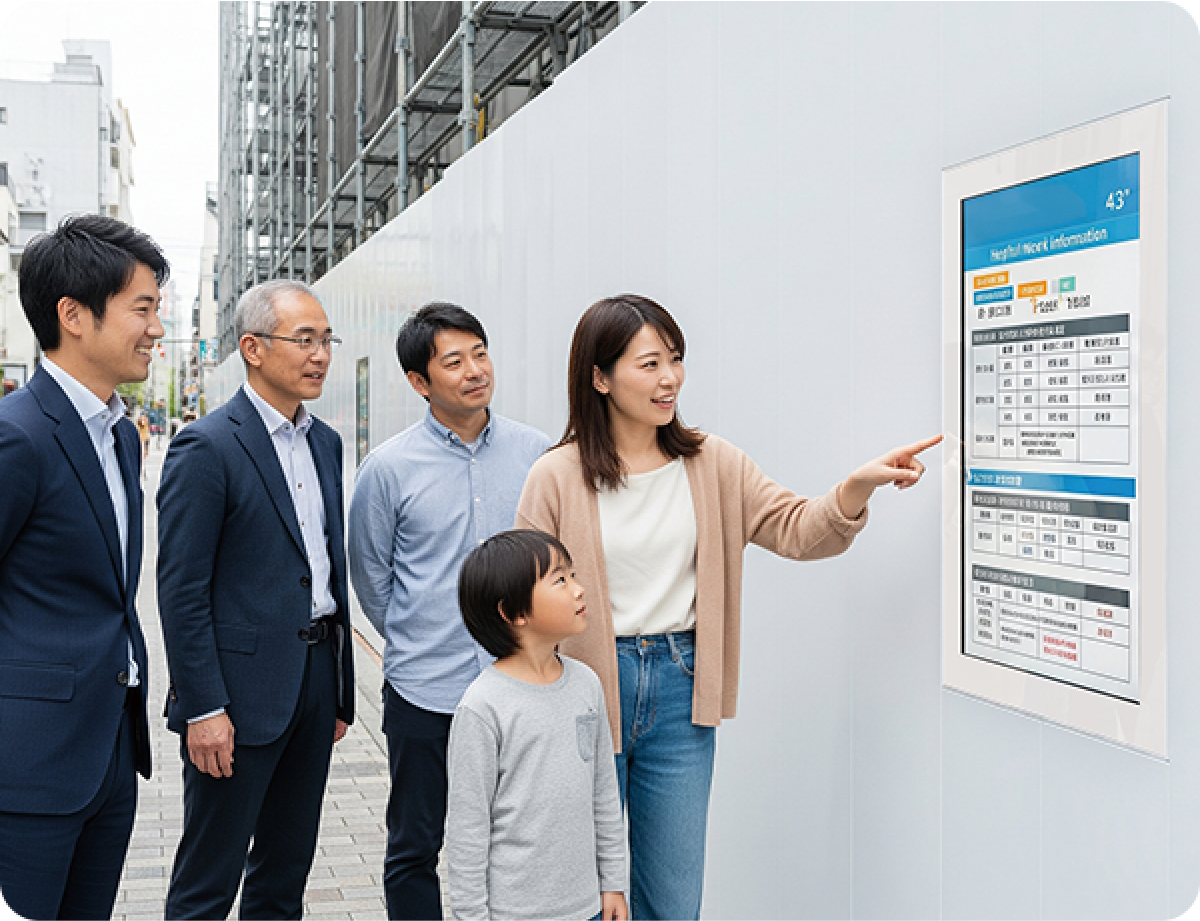 仮囲いに43インチを設置